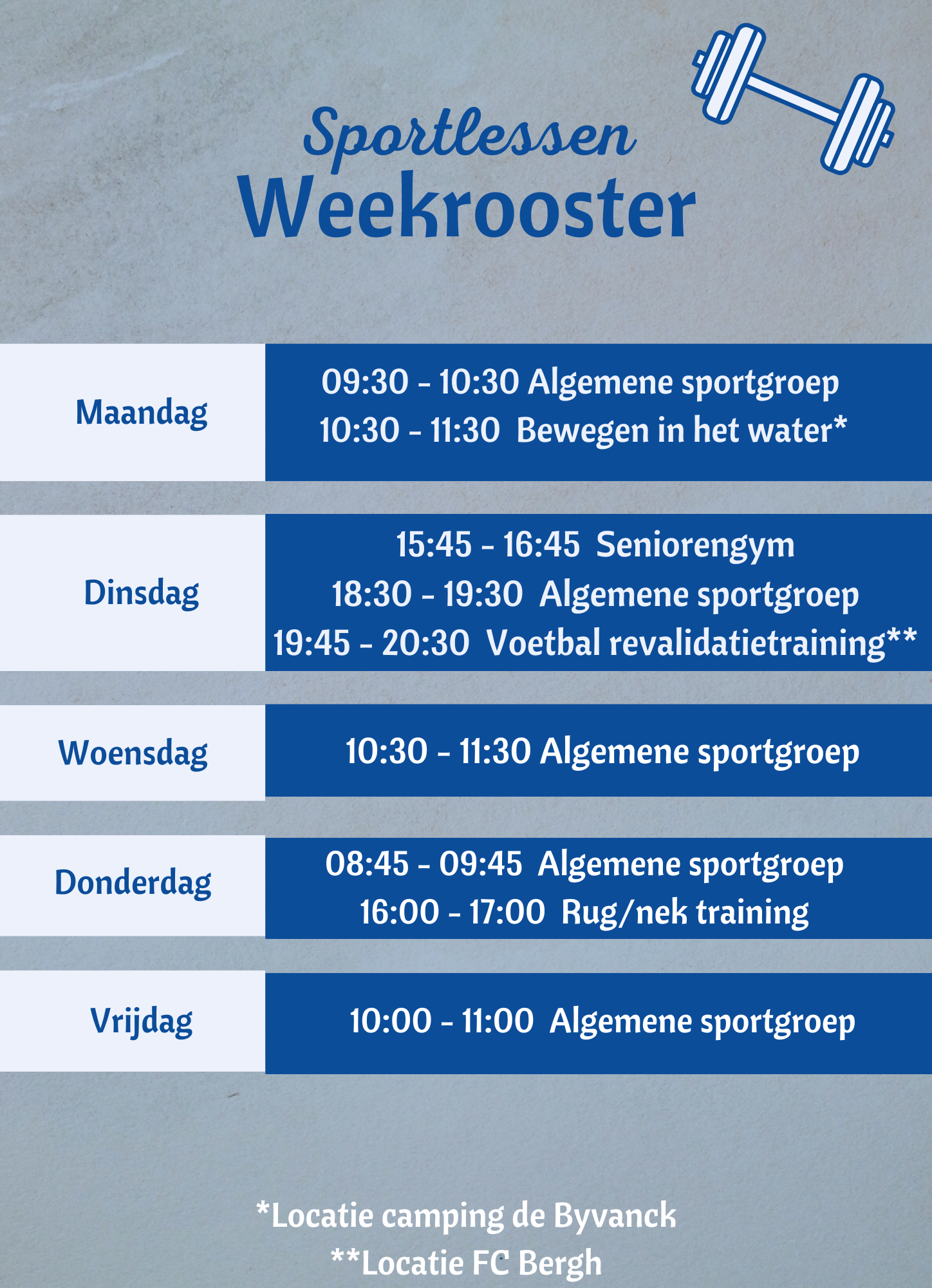 lesrooster voor de site